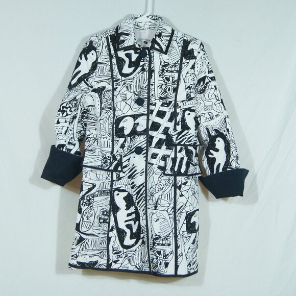 Holt Renfrew Black | White Abstract Print Statement Jacket | Size M - Picture 1 of 6
